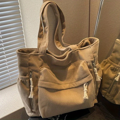 Bolso Tote de Pana con Múltiples Bolsillos