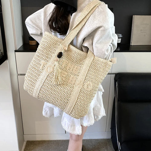 Braided Straw Tote Bag